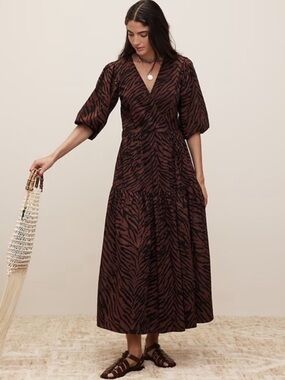 NWT! Banana Republic Brown Zebra Print The White Lotus Cotton Wrap Dress 🪽